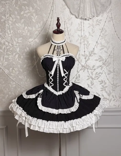 Vintage Ball Gown Halter Black 22nd Birthday Dress Lolita Dress Cute Lolita Outfits HZ1121
