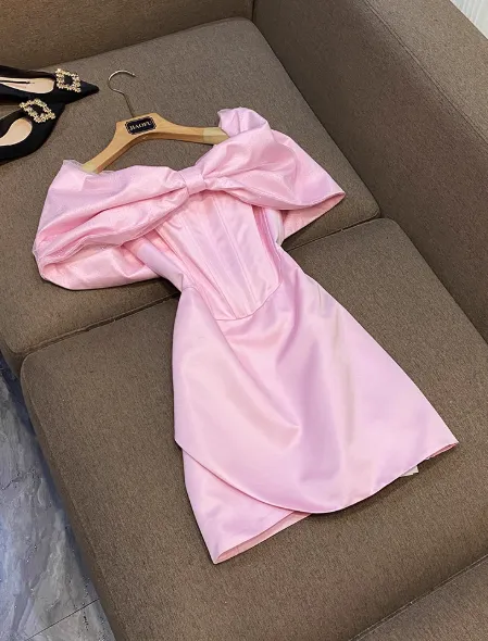 Sweet Pink Sheath Short Formal Dress Satin Birthday Party Dress Elegant Graduation Dress HZ1121