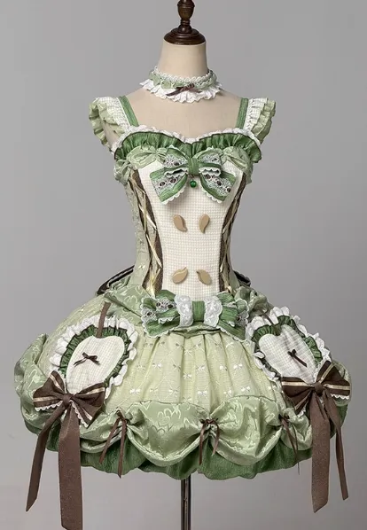 Princess Green Ball Gown Square Neck Satin Lace 22nd Birthday Dresses Lolita Dress Cute Lolita Outfits HZ1121