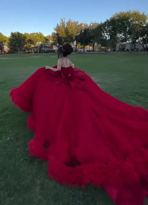 Elegant Ball Gown Sweetheart Neck Burgundy Tulle Beaded Applique Long Quinceanera Dress Formal Gowns Vestido De 15 Anos Sweet 16 Dress HZ1121