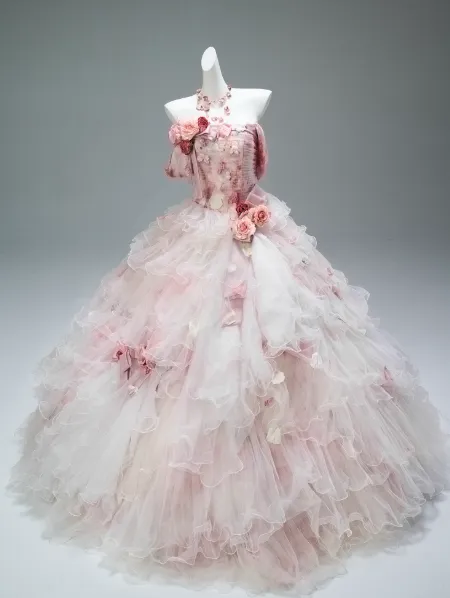 Stunning Off-the-Shoulder Ball Gown Tiered Tulle Flower Long Quinceanera Dress Pink Formal Gowns Vestido De 15 Anos Sweet 16 Dress HZ1121