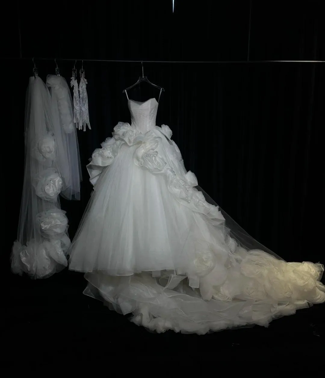 Elegant Strapless Ball Gown Tulle Wedding Dress Timeless Applique Bridal Gown HZ1121