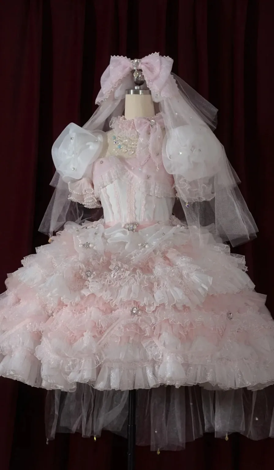 Cute Square Neck Ball Gown Tulle Short Sleeve Birthday Dress Pink Lolita Dress HZ1121