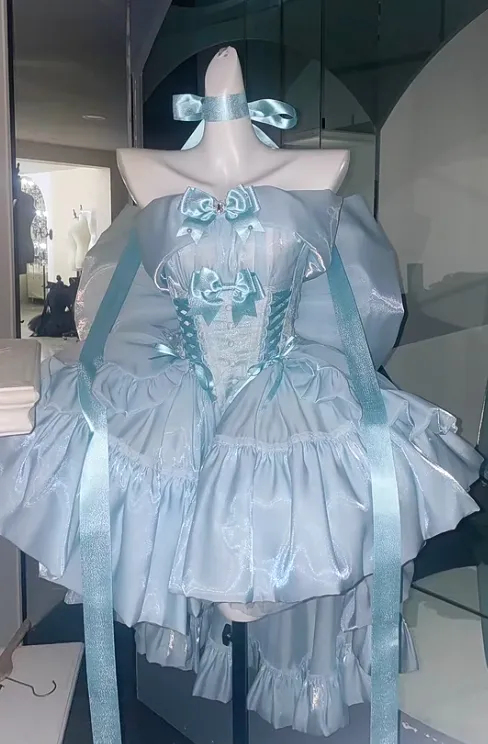 Cute Off-the-shoulder Ball Gown Tulle Short-sleeved Birthday Dress Blue Lolita Dress HZ1121