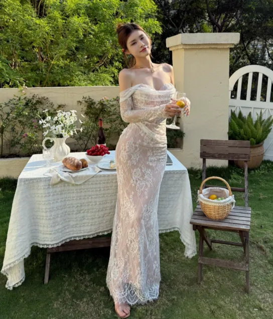 Elegant Off-the-shoulder Sheath Lace Long Prom Dresses, White Formal Evening Dresses HZ1121