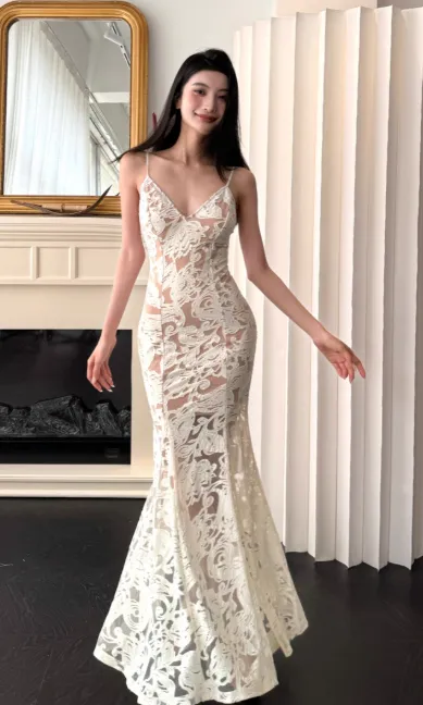 Elegant Spaghetti Straps Mermaid Tulle Long Prom Dresses, Apricot Evening Dresses HZ1121