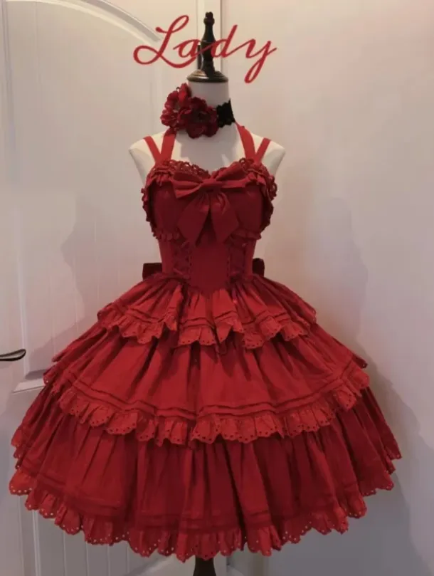 Cute Strap Ball Gown Short Birthday Dresses Red Lolita Dresses HZ1121
