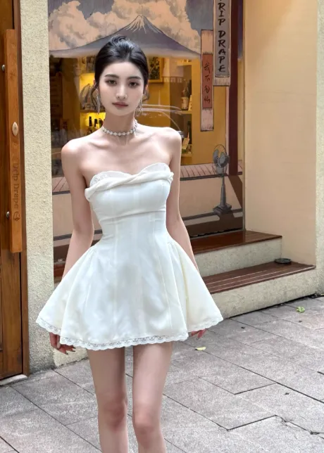 Sexy Strapless A-Line Short Prom Dresses, White Homecoming Dresses HZ1121