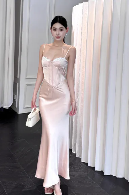 Elegant Sheath Satin Long Prom Dresses,Pink Formal Evening Dresses HZ1121