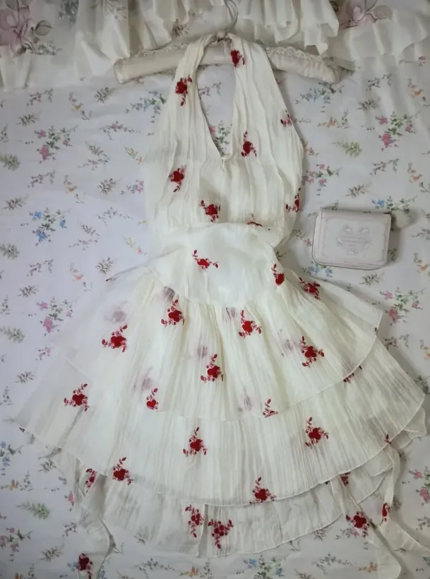 Vintage Halter A-Line Chiffon Birthday Dresses, White Homecoming Dresses HZ1121