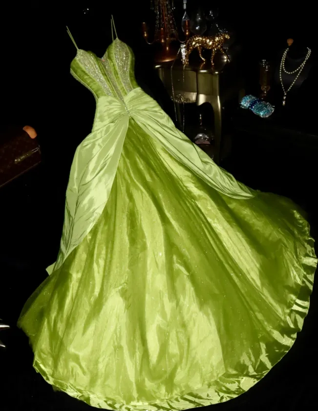 Fairy Spaghetti Strap A-Line Long Prom Dresses Green Evening Dresses HZ1121