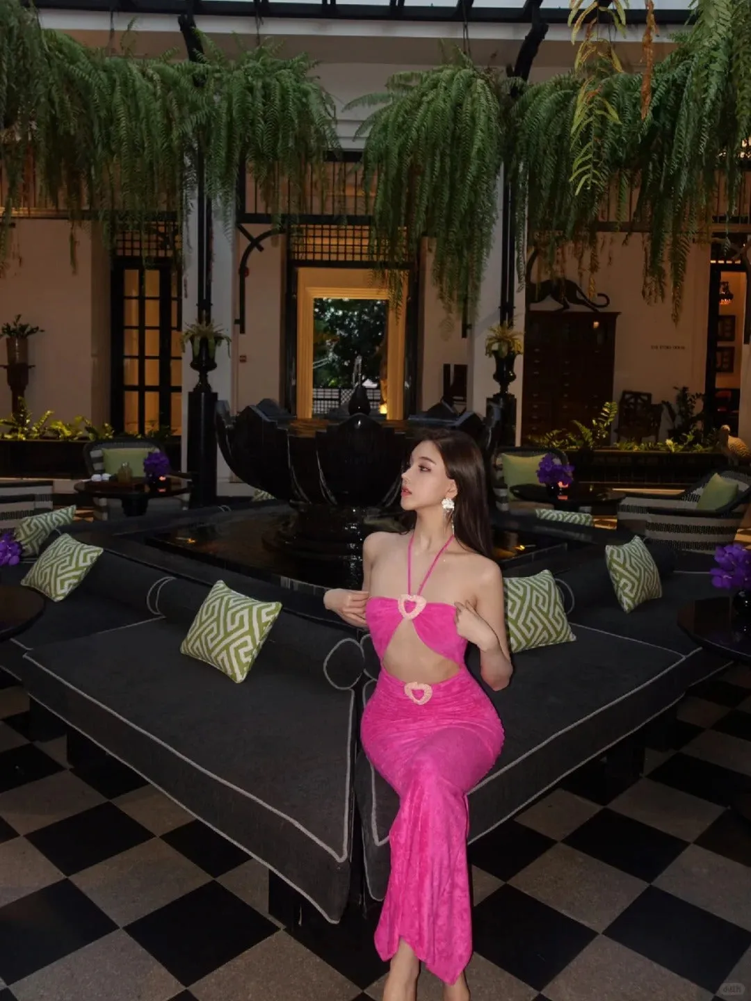 Sexy Halter Neck Sheath Evening Dresses Hot Pink Formal Dresses HZ1121