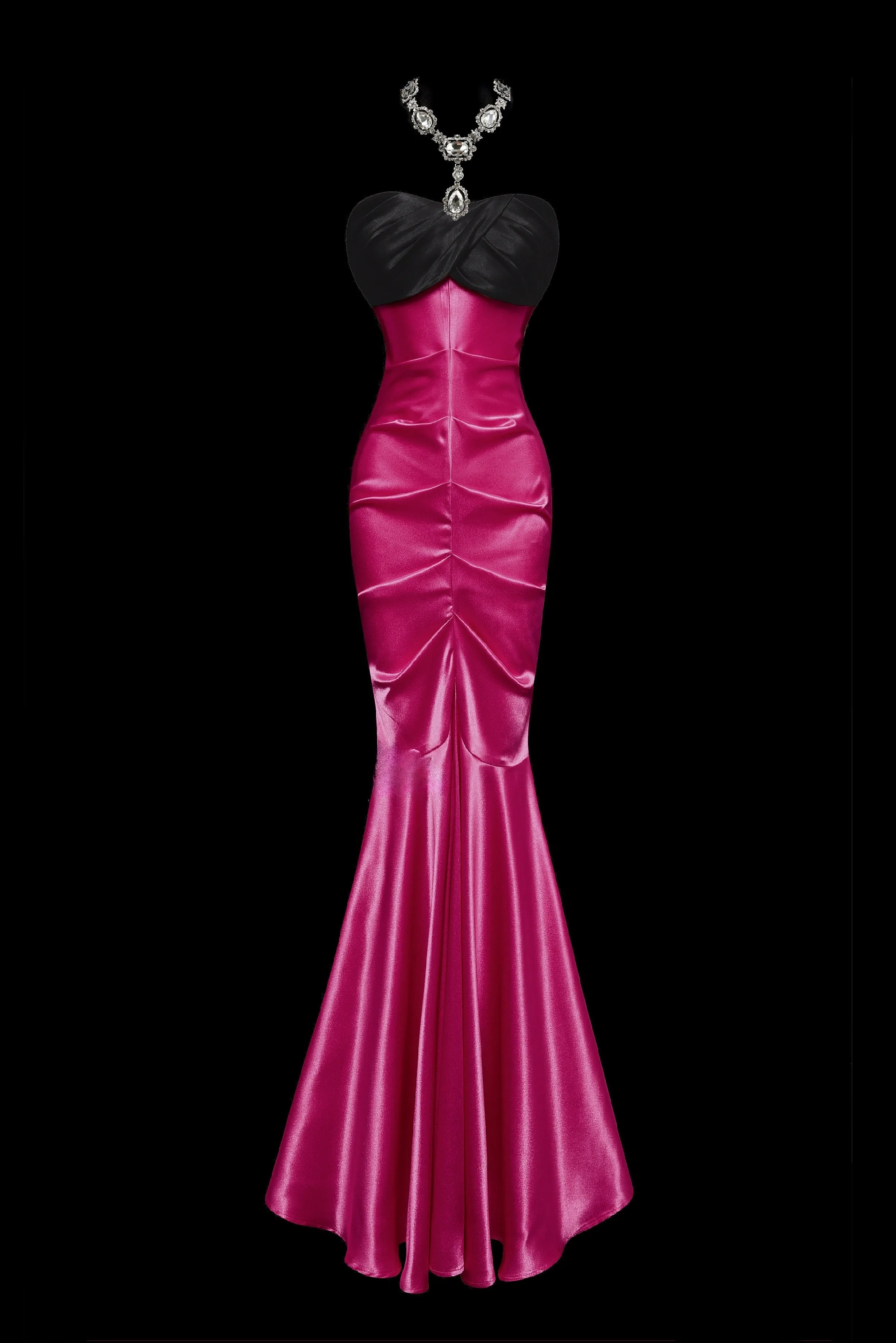 Elegant Strapless Mermaid Long Prom Dresses, Satin Hot Pink Evening Gowns HZ1121