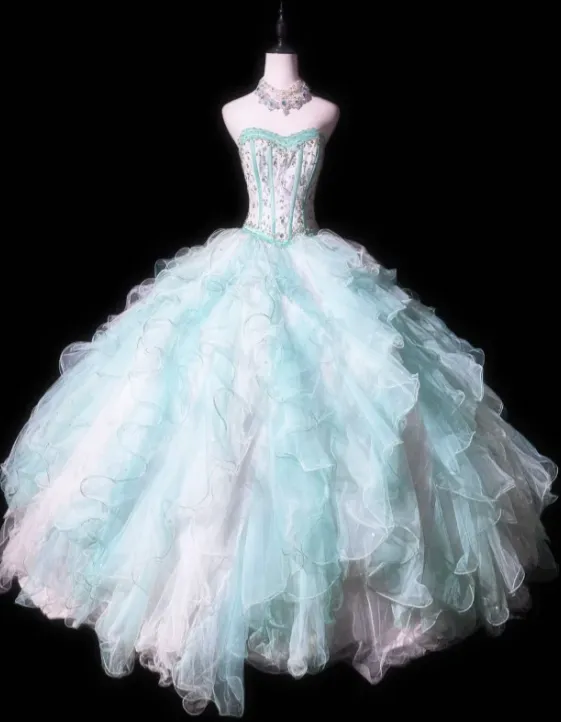 Cute Sweetheart Neck Ball Gown Tulle Long Prom Dresses Mint Green Quinceanera Dresses Sleeveless Sweet 16 Dresses HZ1121