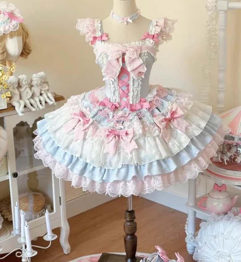 Sweet Square Neck Ball Gown Chiffon Short Birthday Outfit Cute Lolita Dresses HZ1121