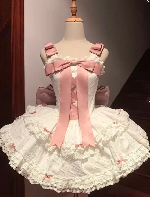 Sweet Strap Ball Gown Lace Short Birthday Outfit Cute Sleeveless Lolita Dresses HZ1121