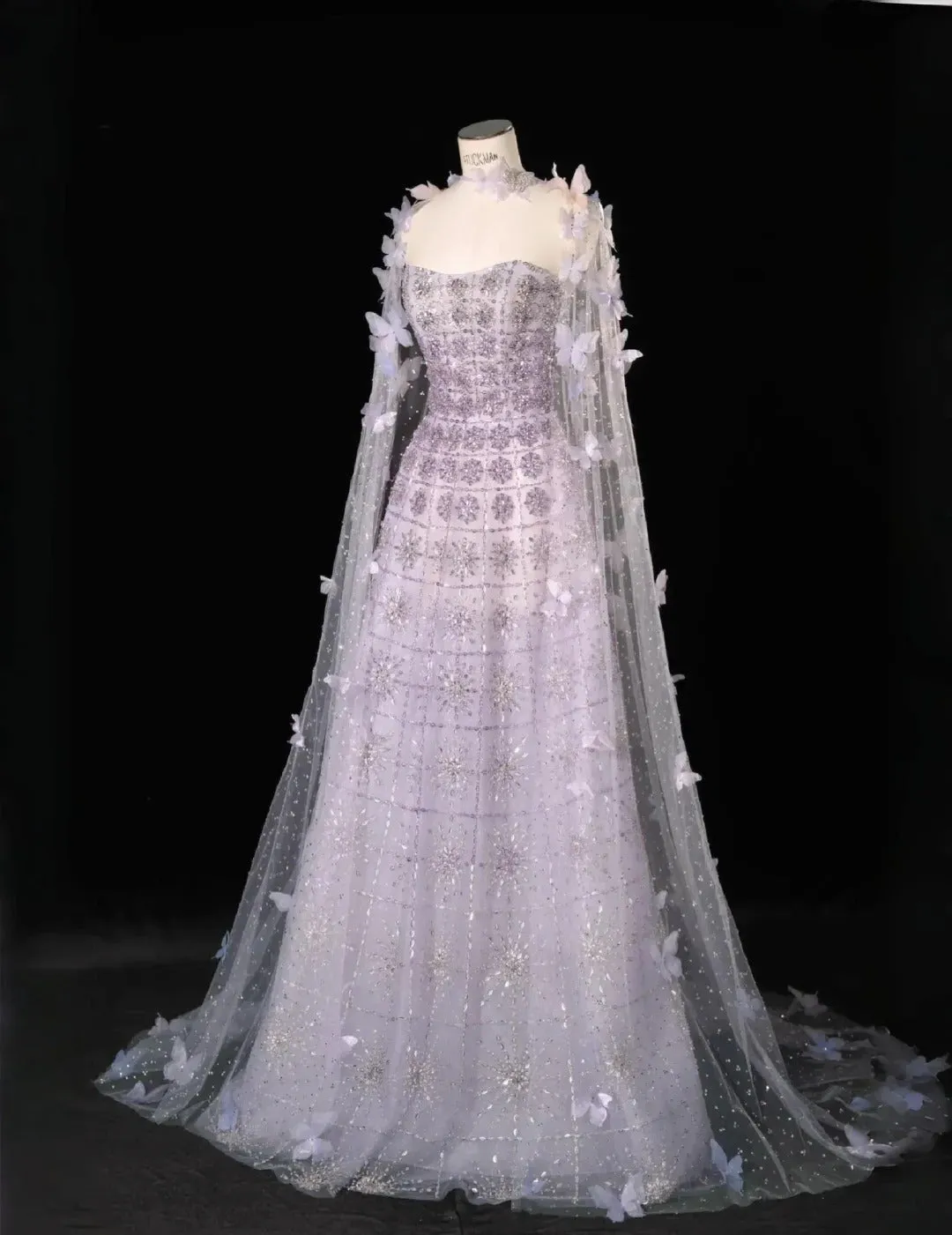 Gorgeous Strapless A-Line Long Evening Dresses Tulle Beaded Light Purple Prom Dressess HZ1121