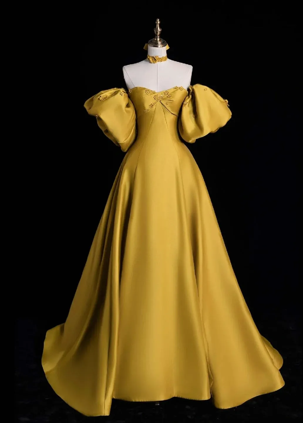 Glam Sweetheart A-Line Long Prom Dresses Satin Yellow Evening Dresses HZ1121