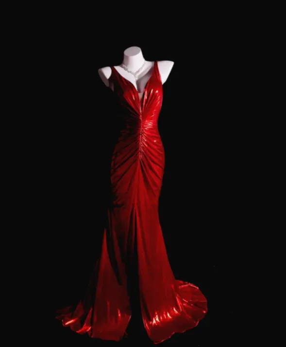 Sexy V-neck Mermaid Long Prom Dresses Backless Red Evening Dress Sleeveless Formal Dresses HZ1121