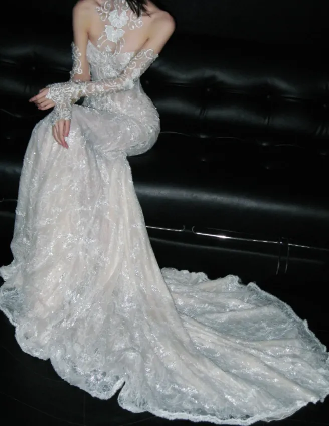 Gorgeous Sweetheart Neck Mermaid Long Wedding Dresses with Lace Beading Appliques Bridal Dresses White Sleeveless Bridal Gowns HZ1121