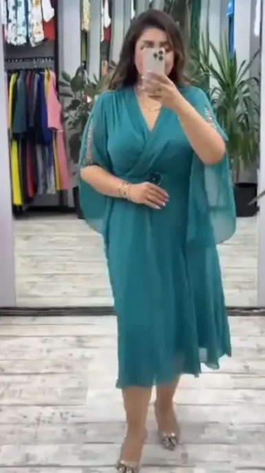 Glam V Neck Sheath Wedding Guest Dresses Chiffon Teal Mother of the Bride Dresses HZ1121