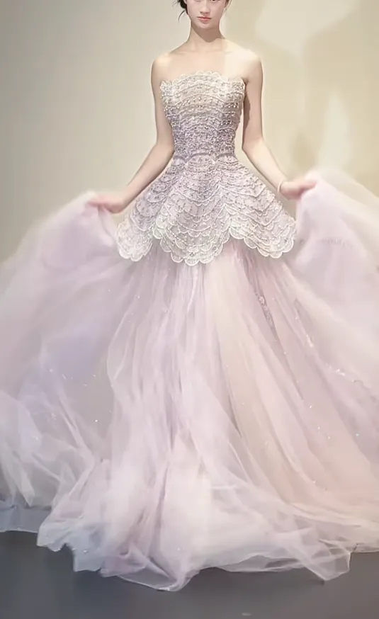 Cute Strapless A-Line Pink Long Prom Dresses Tulle Pink Birthday Dresses Sweet 16 Dress HZ1121