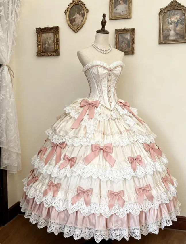 Cute Sweetheart Neck Ball Gown White Long Prom Dresses Sweet Birthday Dresses White Lace Lolita Dresses HZ1121