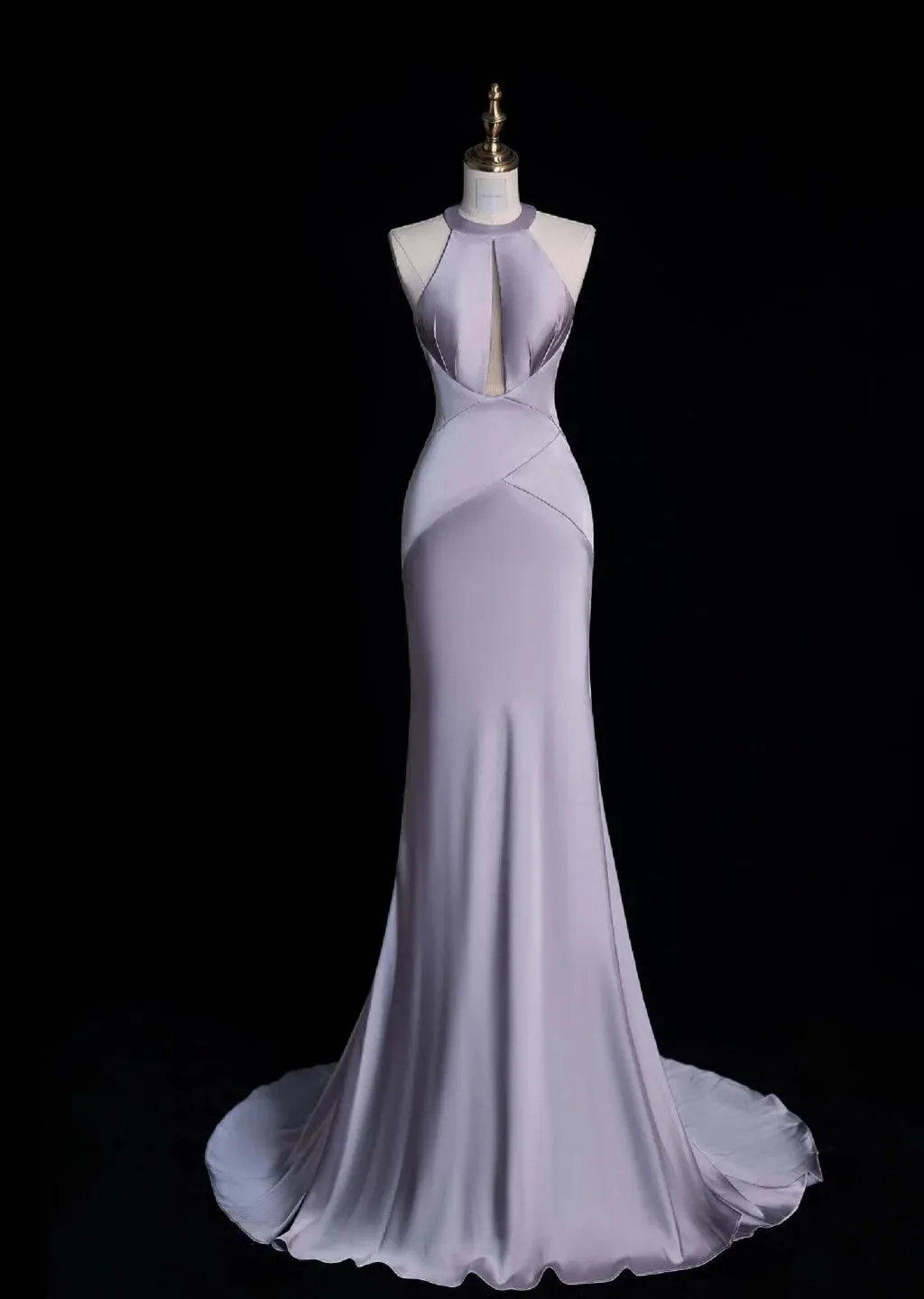 Elegant Halter Mermaid Long Prom Dress Satin Gray-Purple Evening Dress HZ1121