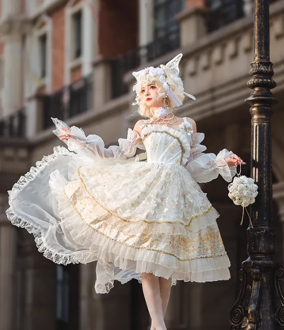 Cute Spaghetti Strap Ball Gown Chiffon Birthday Dress Sweet White Lolita Dresses HZ1121