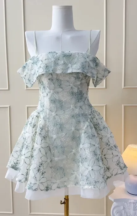 Cute Spaghetti Strap A-Line Short Prom Dresses Tulle Applique Birthday Dresses Sleeveless Homecoming Dresses HZ1121