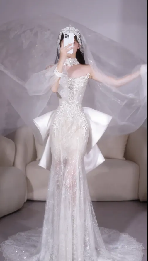 Timeless Strapless Mermaid Long Wedding Dresses Lace White Bridal Gowns Sleeveless Bridal Dresses HZ1121