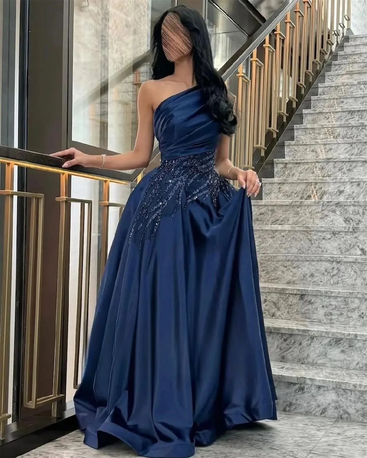 Elegant A-Line Sleeveless Navy Blue Mother of the Bride Dresses Satin Navy Blue Evening Dresses HZ1121