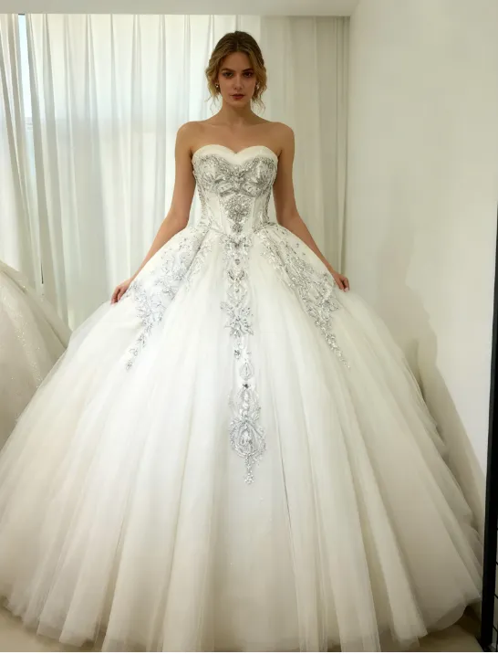 Timeless Sweetheart Neck Ball Gown Long Wedding Dresses Sleeveless Tulle Bridal Dresses White Bridal Gowns HZ1121