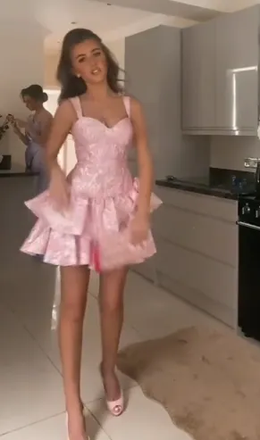 Cute A line Pink Straps Short Summer Birthday Dress Hoco Dress Birthday Outfit 19th Birthday Mini Party Dresses HZ1121 - Image 8