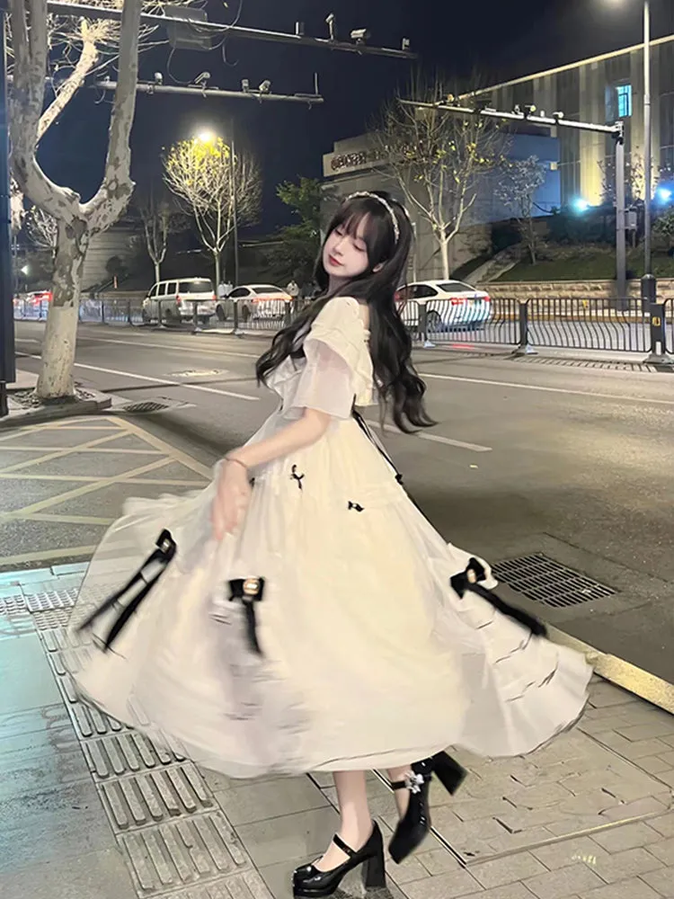 Vintage Ball Gown Off The Shoulder White Chiffon Summer 18th Birthday Dress Lolita Dress Birthday Outfits HZ1121