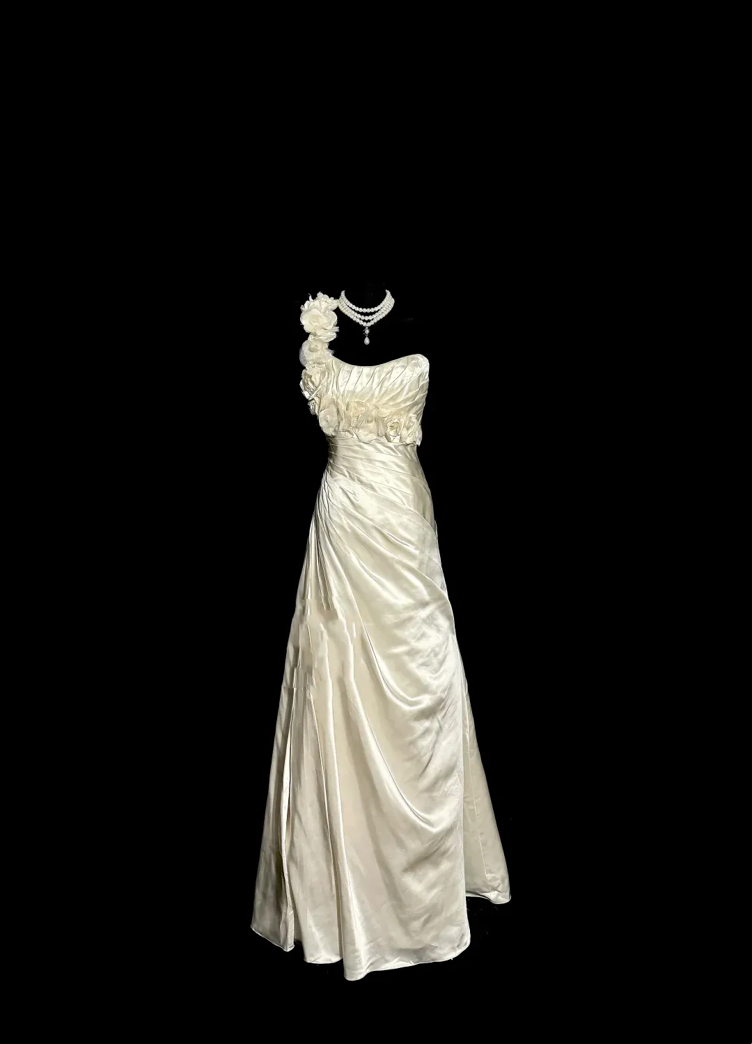 Vintage Bridal Dress A line One Shoulder Ivory Satin Long Wedding Dress Simple Wedding Dresses Modest Wedding Gowns HZ1121