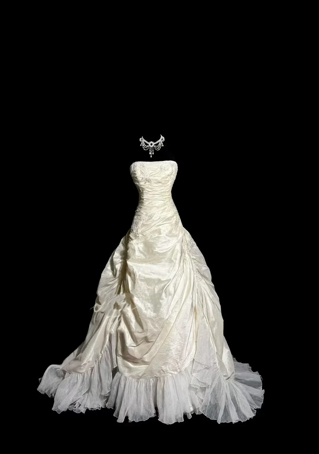 Vintage Bridal Dress Ball Gown Strapless Ivory Taffeta Long Wedding Dress Retro Wedding Dresses Modest Wedding Gowns HZ1121