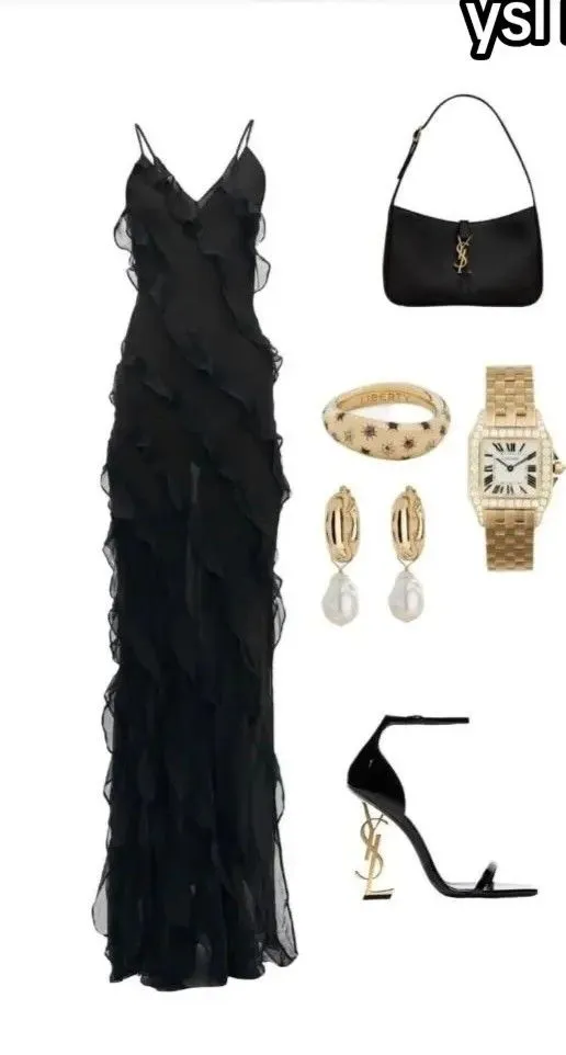 Fancy Sheath Spaghetti Straps Black Long Chiffon Evening Dress Party Gowns Evening Special Formal Dresses Prom Dress HZ1121