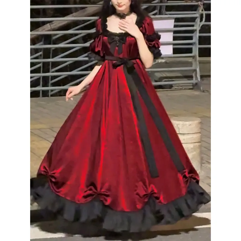 Vintage A line Square Neck Burgundy Long Summer 16th Birthday Dress Lolita Dress Mini 18th Birthday Outfits Short Lolita Outfit HZ1121