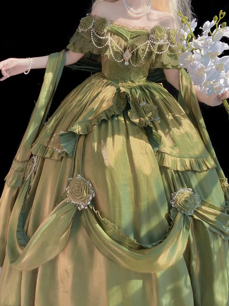 Vintage Ball Gown Off The Shoulder Green 22th Birthday Dress Lolita Dress Long Lolita Outfits HZ1121