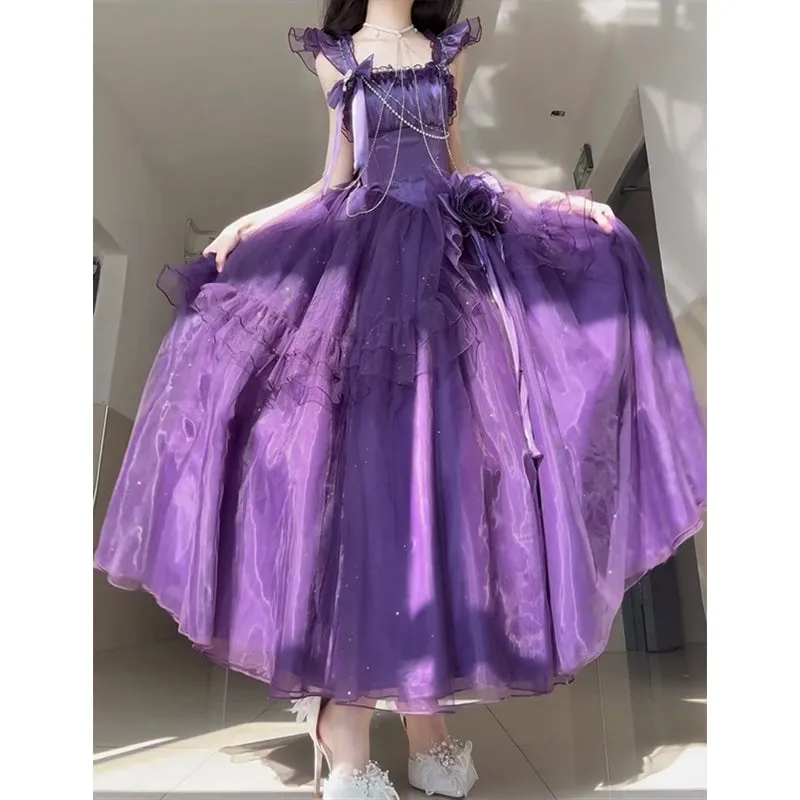 Vintage Ball Gown Off The Shoulder Grape Tulle 22th Birthday Dress Lolita Dress Long Lolita Outfits HZ1121