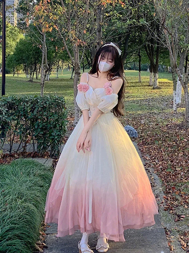Vintage Ball Gown Off The Shoulder Short Sleeves 16th Ombre Pink Birthday Dresses Lolita Dress Long 16th Birthday Outfits HZ1121