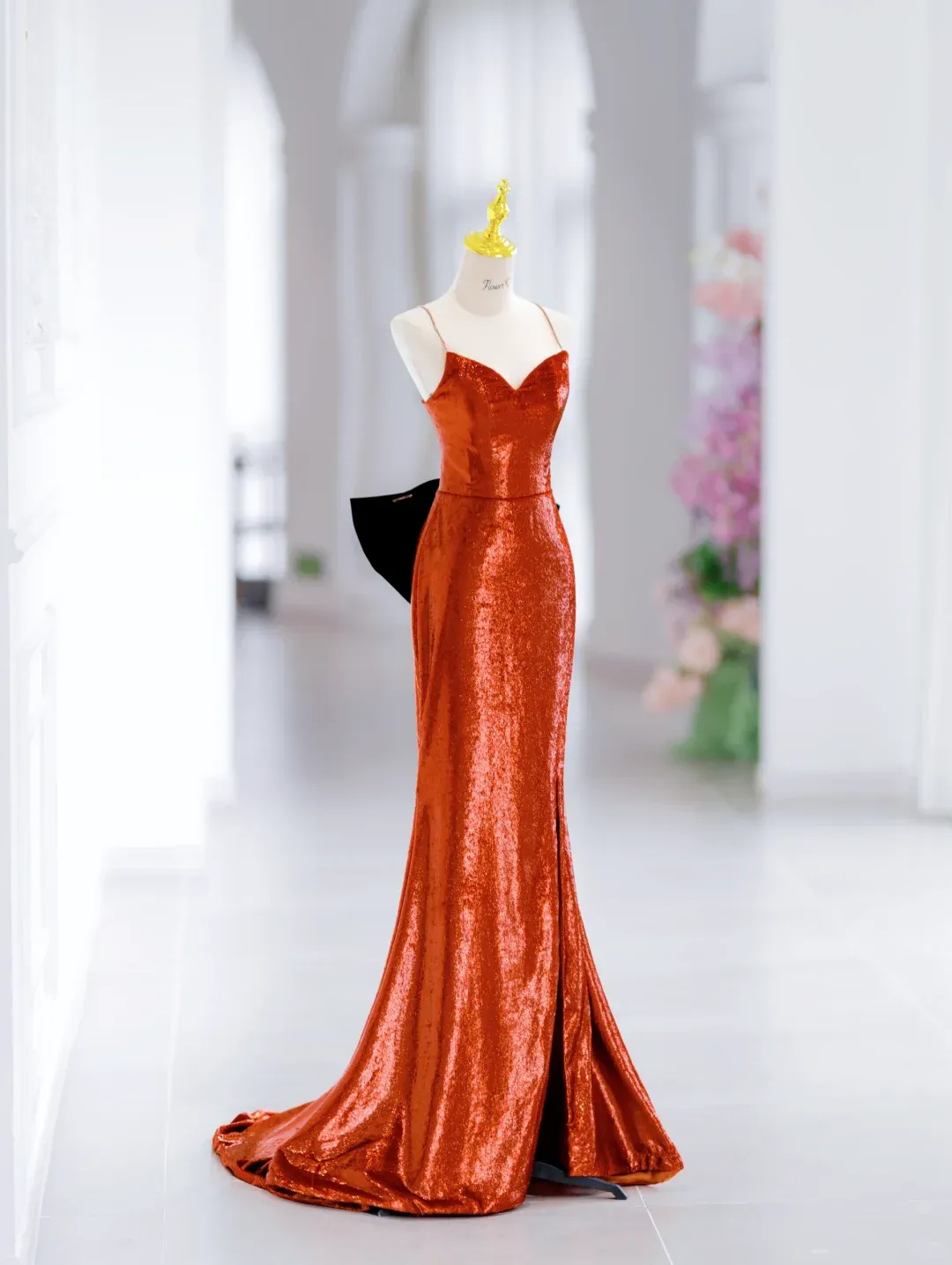 Modest Mermaid Spaghetti Straps Sequin Long Slit Evening Party Gowns Evening Dress Special Formal Dresses Prom Dress HZ1121