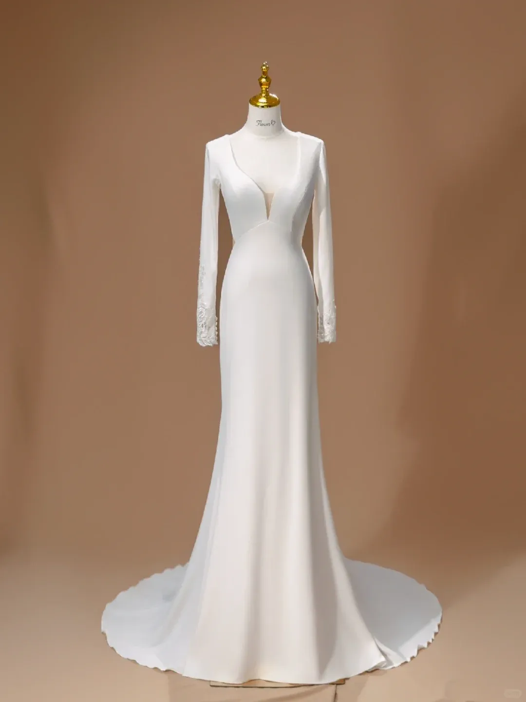 Unique Bridal Dress Mermaid V Neck Satin Long Sleeves White Wedding Dress Long Wedding Dresses Modest Wedding Gowns HZ1121